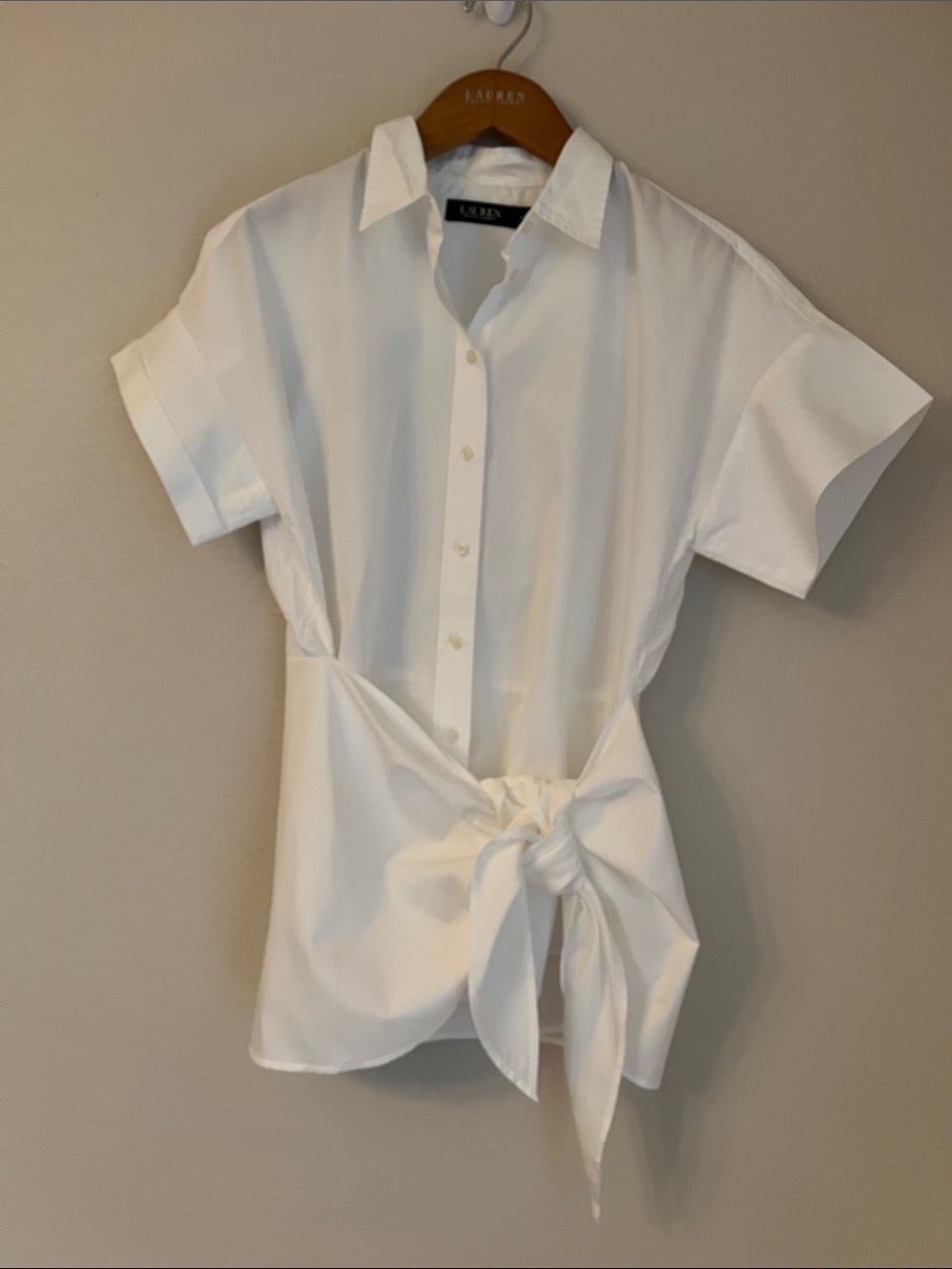 Lauren Ralph Lauren Tie-Front Cotton Broadcloth Shirt size M